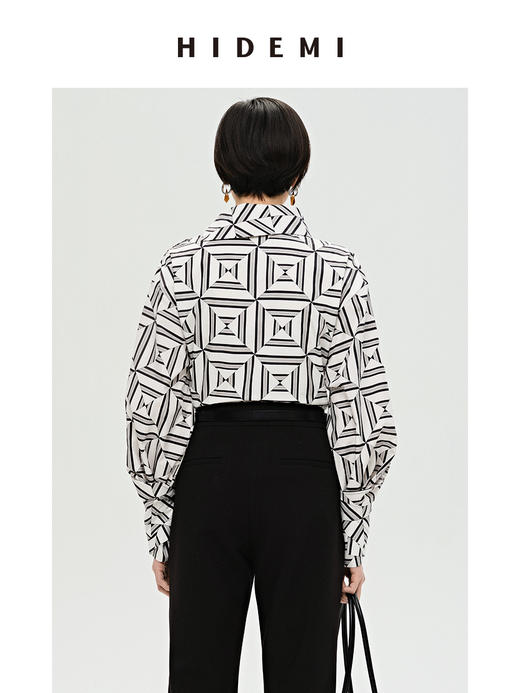 HIDEMI 经典几何印花翻领设计感廓形衬衫 商品图5