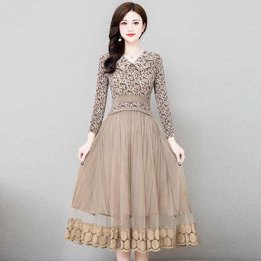 YWE  H88117复古印花高档气质通勤中腰连衣裙 商品图1