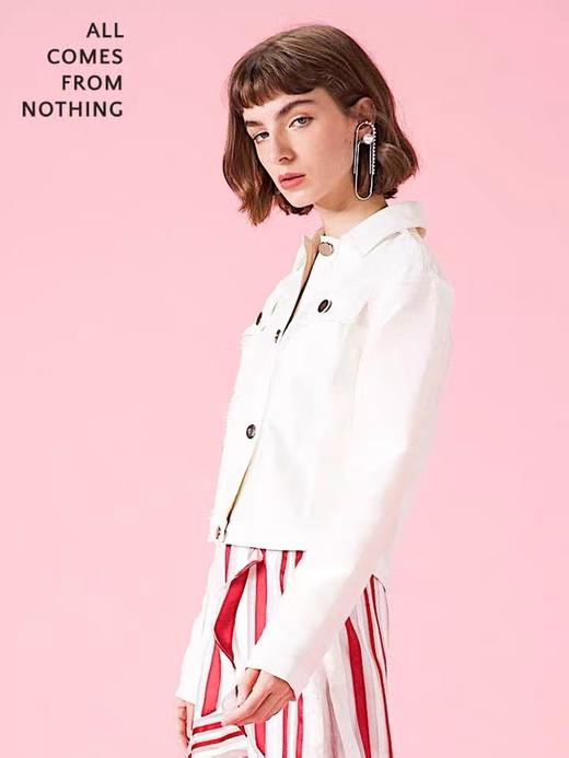 人鱼肌毛边拼牛仔短夹克 商品图1