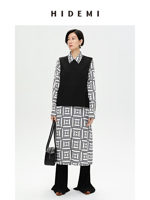 HIDEMI 经典几何印花廓形长款衬衫连衣裙 商品图2