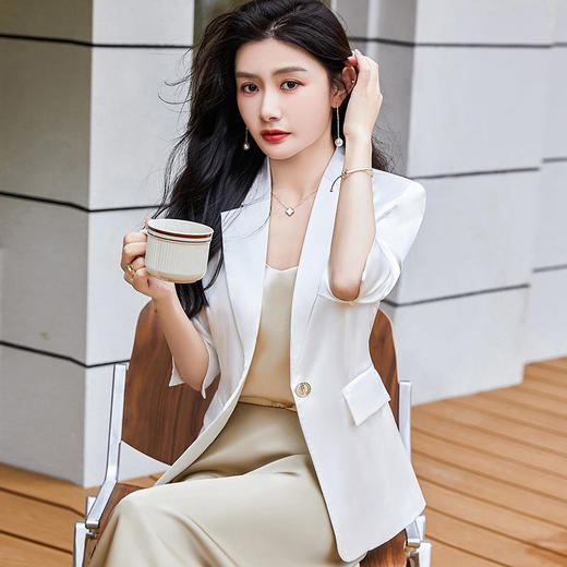 MGG-JZ-707 绿色新款气质通勤小西装工作服修身一粒扣韩版女士外套 商品图2