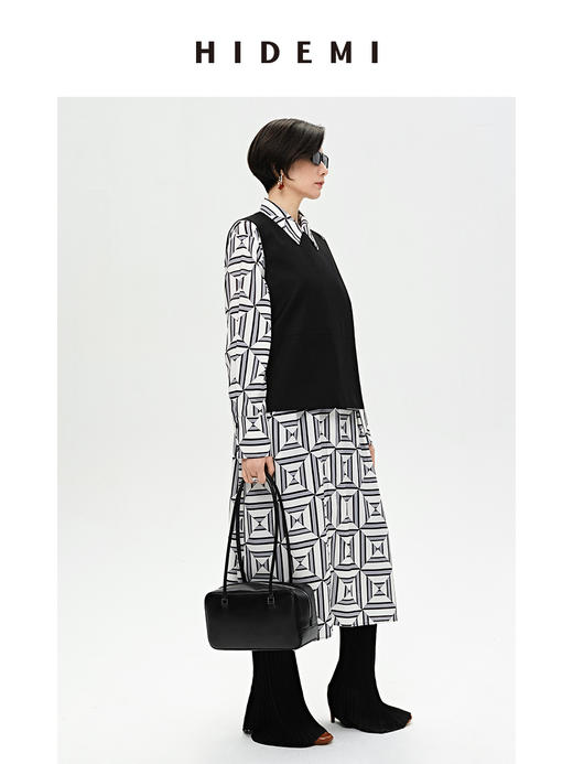 HIDEMI 经典几何印花廓形长款衬衫连衣裙 商品图3