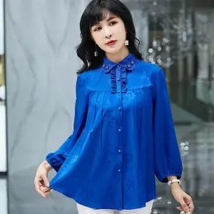 X009 长袖雪纺衫女新款洋气时尚大码小衫遮肚子宽松中年妈妈显瘦上衣 商品图6