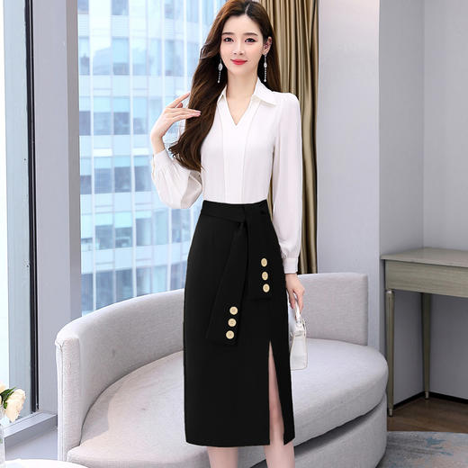 韩版修身，翻领衬衫+半裙两件套时尚套装HR-HBLJRA032 商品图5
