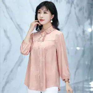 X009 长袖雪纺衫女新款洋气时尚大码小衫遮肚子宽松中年妈妈显瘦上衣 商品图7