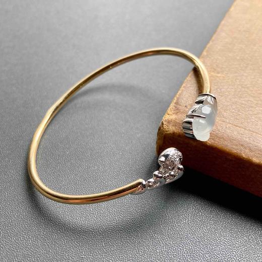 高冰种翡翠金鱼金玉满堂手镯18k白金黄金钻石镶嵌 商品图2