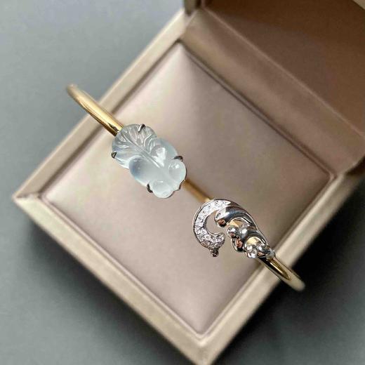 高冰种翡翠金鱼金玉满堂手镯18k白金黄金钻石镶嵌 商品图4