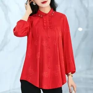 X009 长袖雪纺衫女新款洋气时尚大码小衫遮肚子宽松中年妈妈显瘦上衣 商品图8