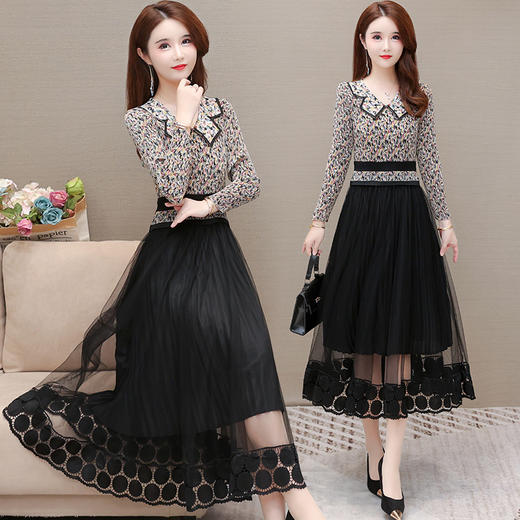 YWE  H88117复古印花高档气质通勤中腰连衣裙 商品图0