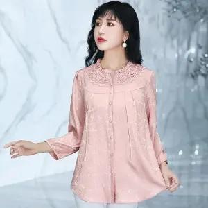 X009 长袖雪纺衫女新款洋气时尚大码小衫遮肚子宽松中年妈妈显瘦上衣 商品图3