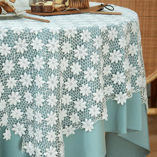 蕾丝雏菊棉质蕾丝双层圆桌布 商品图1