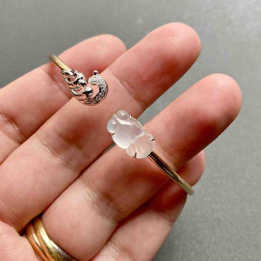 高冰种翡翠金鱼金玉满堂手镯18k白金黄金钻石镶嵌 商品图7