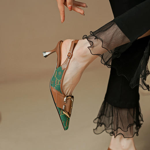 复古流行织物+头层牛皮后空单鞋PS769 商品图5