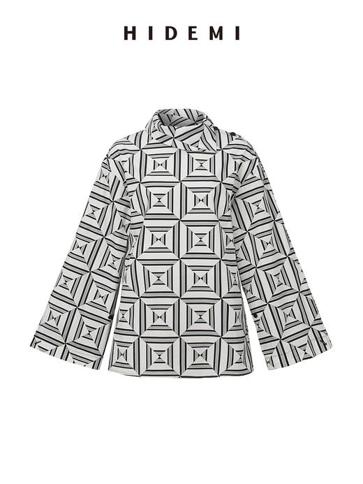 HIDEMI 经典几何印花翻领设计感廓形衬衫 商品图6