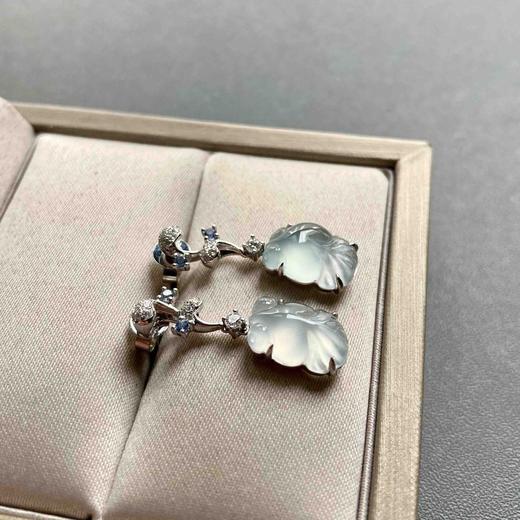 高冰种翡翠金鱼金玉满堂耳坠18k白金钻石蓝宝石镶嵌 商品图7