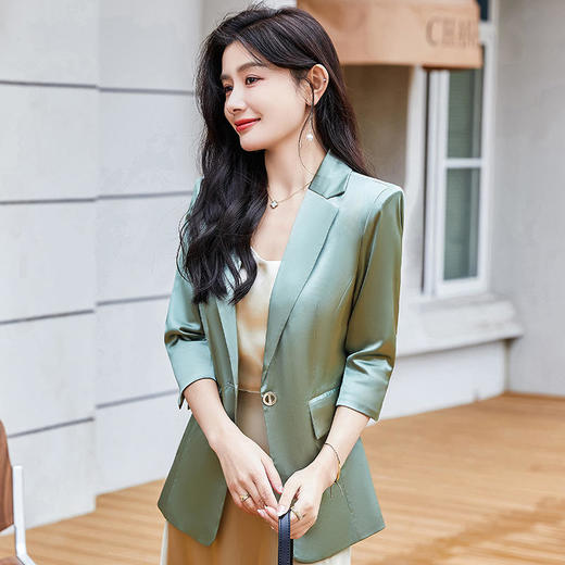 MGG-JZ-707 绿色新款气质通勤小西装工作服修身一粒扣韩版女士外套 商品图0