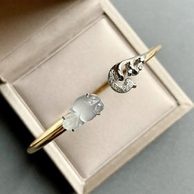 高冰种翡翠金鱼金玉满堂手镯18k白金黄金钻石镶嵌