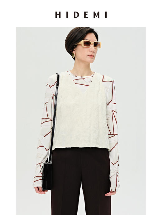 HIDEMI 几何印花弹力圆领上衣 商品图0