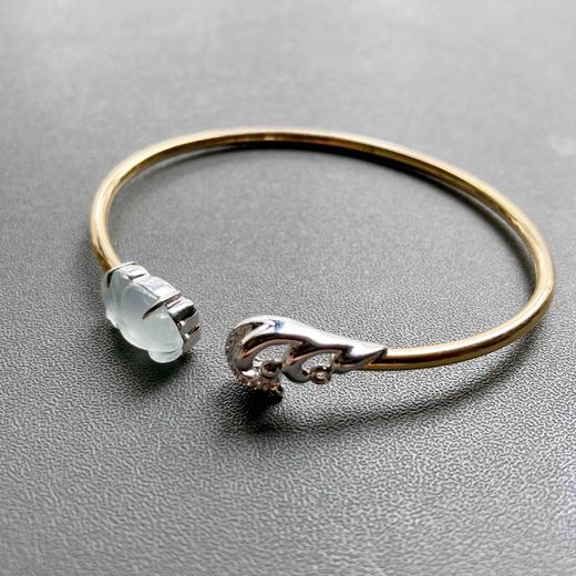 高冰种翡翠金鱼金玉满堂手镯18k白金黄金钻石镶嵌 商品图3