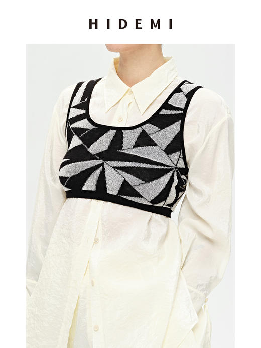 HIDEMI 黑白几何简约设计感针织短背心 商品图3