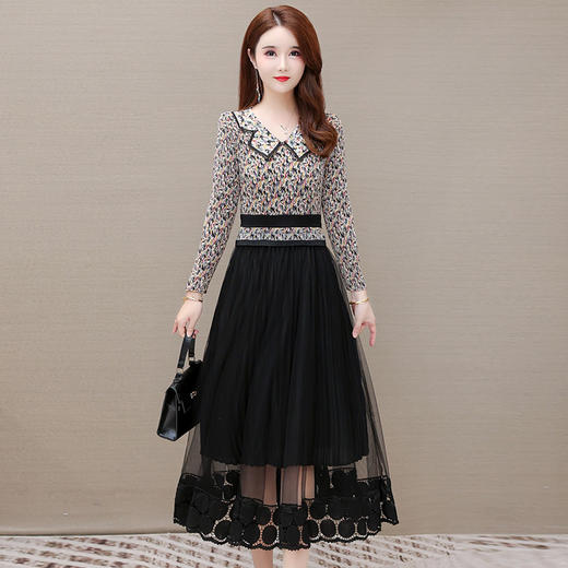 YWE  H88117复古印花高档气质通勤中腰连衣裙 商品图2