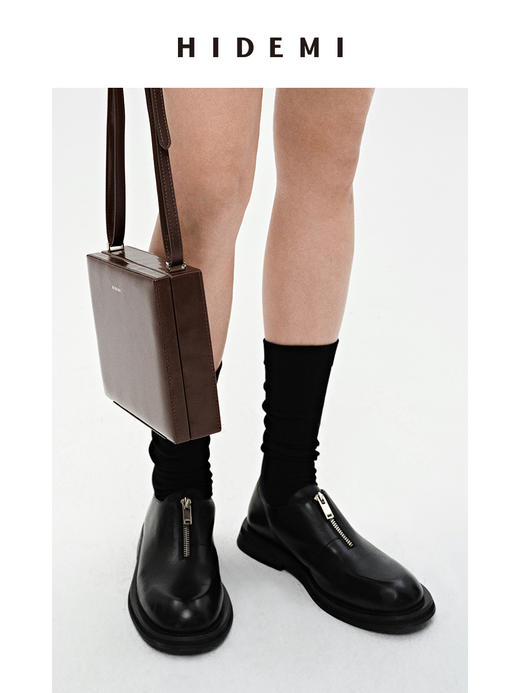 HIDEMI 简约拉链设计感厚底皮鞋 商品图1