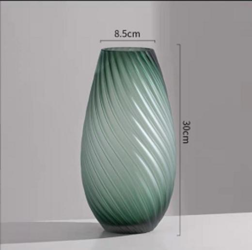 创意轻奢绿色蒙砂玻璃花瓶-23/30螺纹扭缸绿 商品图6
