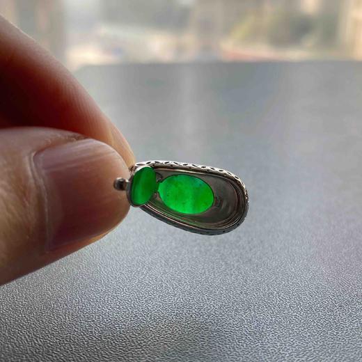 高冰种阳绿翡翠福豆18k白金钻石镶嵌 商品图8
