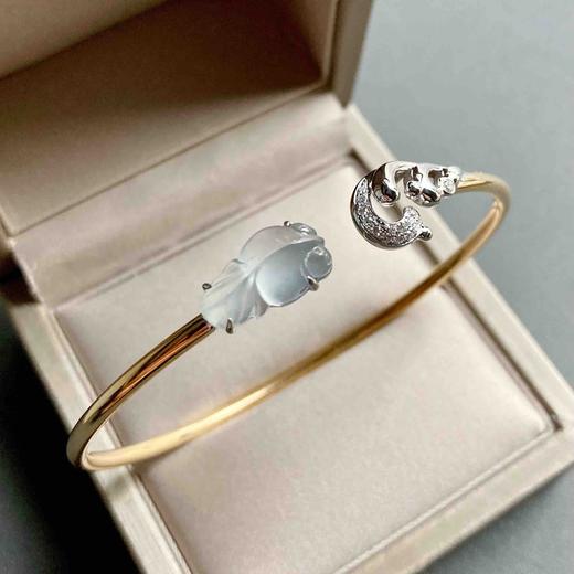 高冰种翡翠金鱼金玉满堂手镯18k白金黄金钻石镶嵌 商品图1