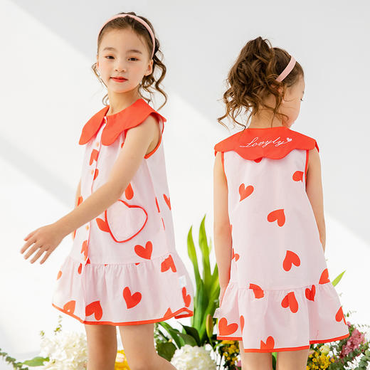 贝贝怡宝宝2022年新款女春夏装裙女童爱心满印连衣裙儿童短款裙子 商品图0
