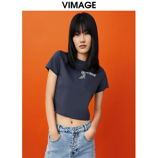 VIMAGE/纬漫纪夏季新款时尚潮流印花短袖t恤上衣V1702302 商品图3
