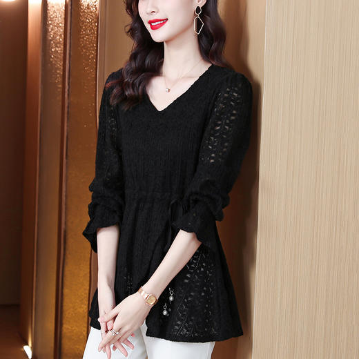 春季新洋气遮肚显瘦百搭V领中长款打底上衣 KQL9219 商品图1