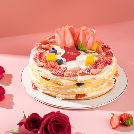 momoko蜜桃家法式千层粉色玫瑰草莓戚风蛋糕胚夹层聚会下午茶生日蛋糕