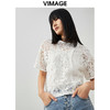 VIMAGE/纬漫纪夏季新款100%棉洋气精致蕾丝钩花镂空T恤上衣V1702303 商品缩略图3