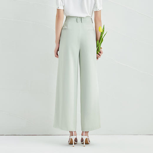 EITIE爱特爱夏季新款气质通勤显瘦清新绿色高腰直筒休闲裤女A2205921 商品图3