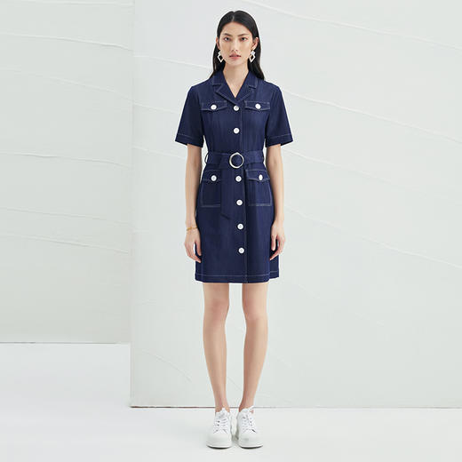 EITIE爱特爱夏季新款时尚翻领通勤减龄显瘦复古a字牛仔连衣裙B2207926 商品图1