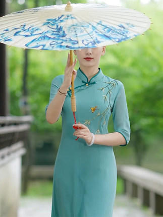 XLS-2021177 改良旗袍女2022年新款年轻款夏季复古民国气质优雅长款连衣裙 商品图2