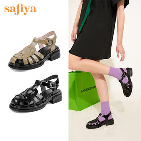 索菲娅罗马风镂空凉鞋2022新款复古牛皮猪笼鞋SF22115119