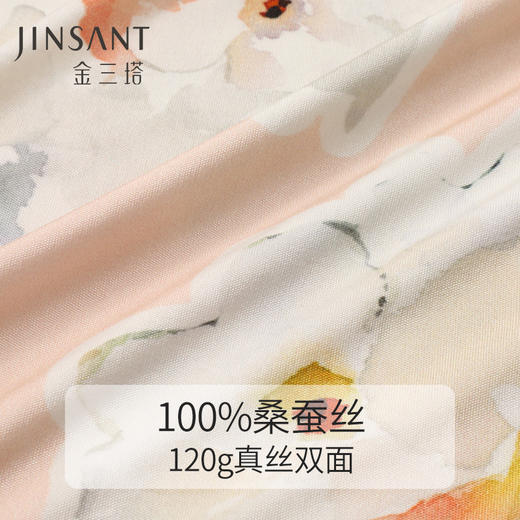金三塔真丝睡裙100%桑蚕丝甜美蕾丝印花短袖针织睡衣家居服女裸感 YZFCA302 商品图4