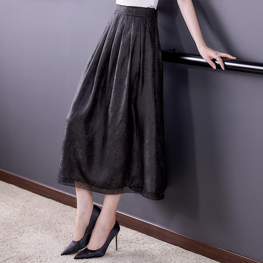 提花半身裙女春秋季新款2022a字百褶裙  KQL9133 商品图3