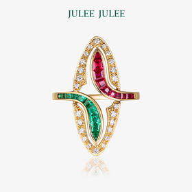 【相伴】JULEE JULEE茱俪珠宝 18K白金祖母绿红宝石钻石戒指