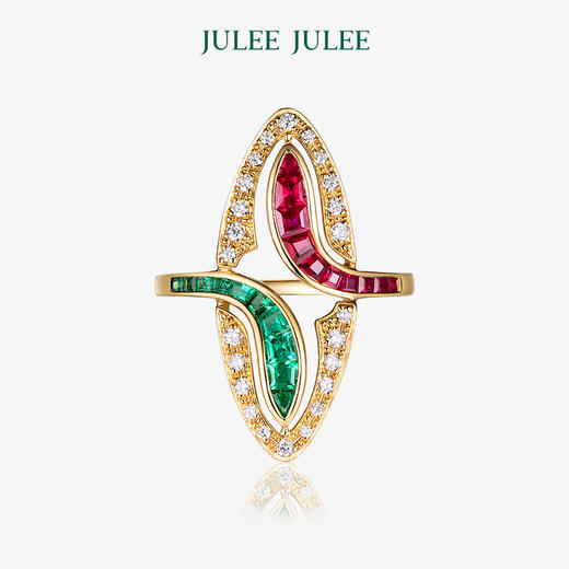 【相伴】JULEE JULEE茱俪珠宝 18K白金祖母绿红宝石钻石戒指 商品图0