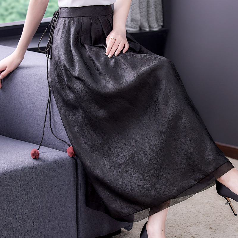 提花半身裙女春秋季新款2022a字百褶裙  KQL9133