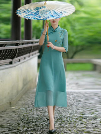 XLS-2021177 改良旗袍女2022年新款年轻款夏季复古民国气质优雅长款连衣裙 商品图0