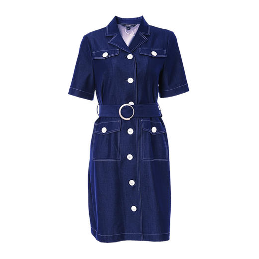 EITIE爱特爱夏季新款时尚翻领通勤减龄显瘦复古a字牛仔连衣裙B2207926 商品图4