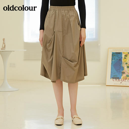 oldcolour秋季新款气质设计感不规则裁剪松紧腰半省裙子BN31063003 商品图0