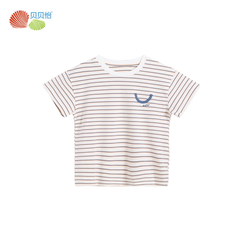 贝贝怡男女童短袖夏季新品海军风经典条纹宝宝上衣