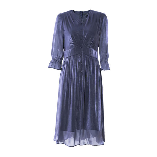 EITIE爱特爱春夏新款V领五分喇叭袖优雅纯色A连衣裙6607355 商品图5