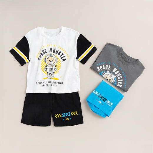 贝贝怡儿童短袖套装夏季新品男童短袖短裤休闲卡通宝宝两件套 商品图2