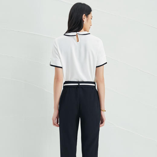 EITIE爱特爱夏季新款气质通勤撞色百搭直筒翻领短袖衬衫上衣B2209902 商品图3